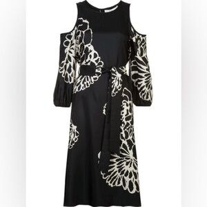 Tibi Orla Bloom Cold-shoulder Silk Midi Dress